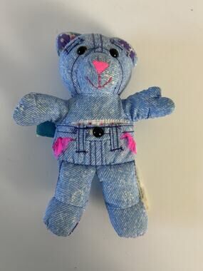 Vintage 1995 Tyco Mini Pocket Doodle Bear 6” Blue Denim Plush Retro Toy